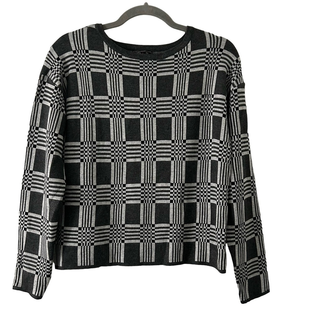 Lety & Me Women's Geometric Boat Neck Gray Pullover Sweater XS New